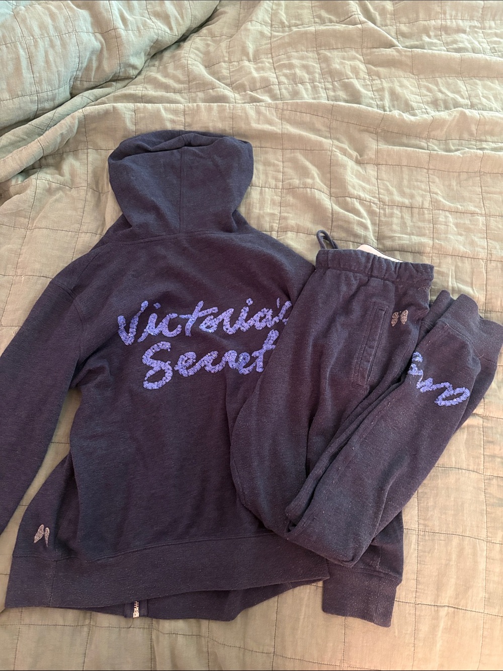 Victoria's Secret purple script hoodie and jogger set